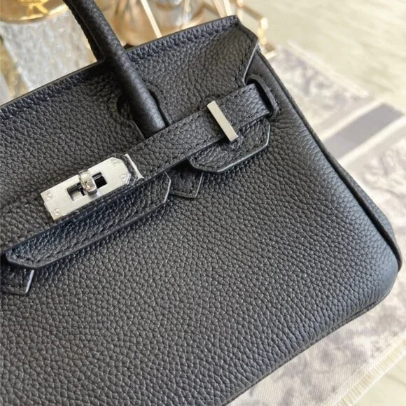 Black genuine leather women's handbag | Silver Hardware SHW | Available 2 Sizes - Picture 6 of 8